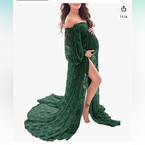 NWOT Soft Stretchy Lace Off Shoulder Doubly Split Maternity Maxi Dress size Med